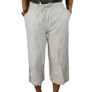 ECUPPER Hi-Rise Linen Crop Pants Size Medium Creme Elastic Waist